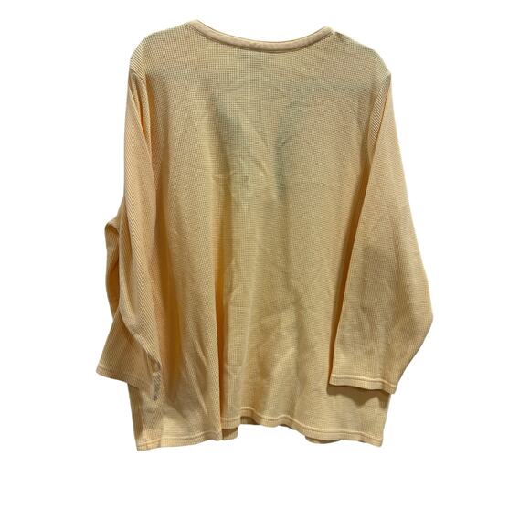 Woman Within Yellow Waffle Knit Embroidered Henley Top 3X butter yellow boho - Picture 3 of 9